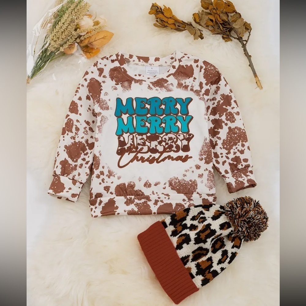 Merry, merry, merry Christmas Brown cow long sleeve sweatshirt. NWOT